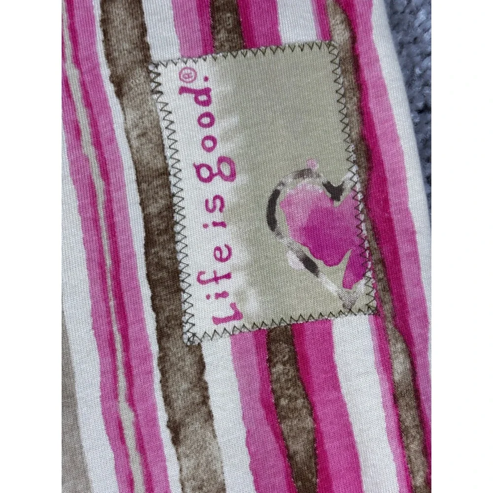 Life is Good Womens Pink Tan Striped Cotton Pajama Lounge Pants Size M